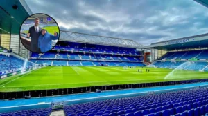Giant Poses in Rangers Scarf at Ibrox, Glasgow 2026