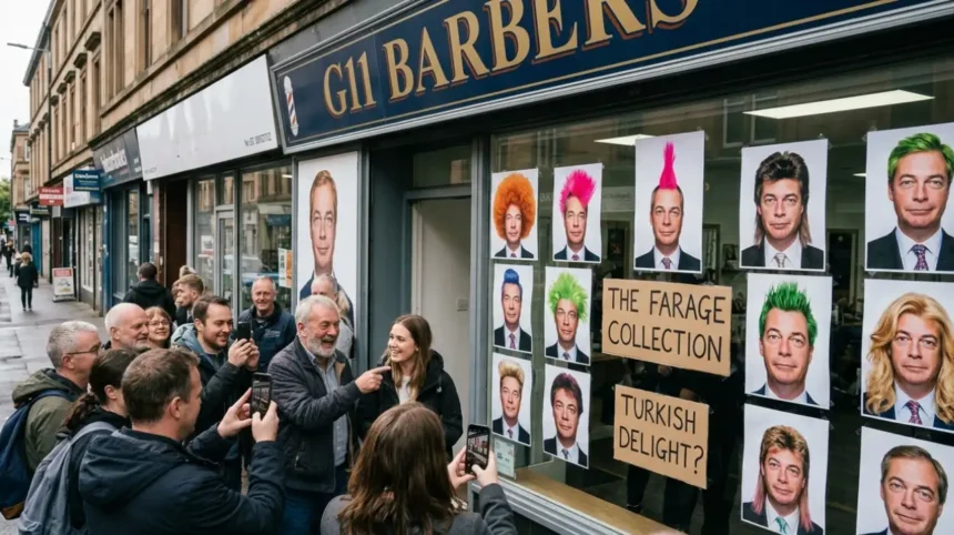 Why Is Glasgow's Viral Barber Farage Display in Partick So Popular Right Now?