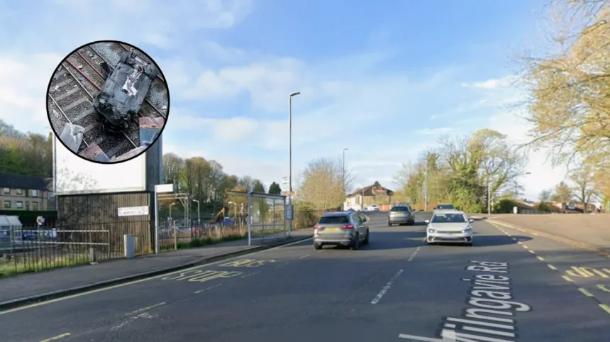 Car crashes onto railway tracks at Hillfoot Station Bearsden 2026
