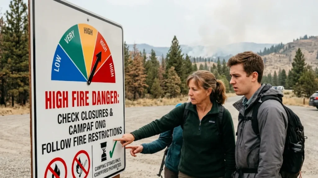 What should visitors do during wildfire risk?
